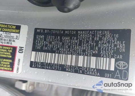 2016 Toyota Corolla S Plus from USA, damaged, VIN 2T1BURHE0GC703762